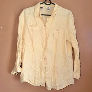 Richard Malcom Women's 100% Irish Linen Yellow Button Down Long Sleeve Shirt